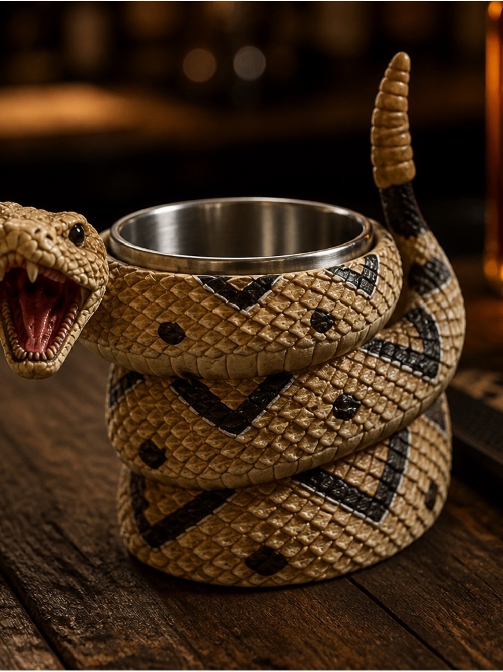 Coiled Snake Drink Bowl – Tan and Black